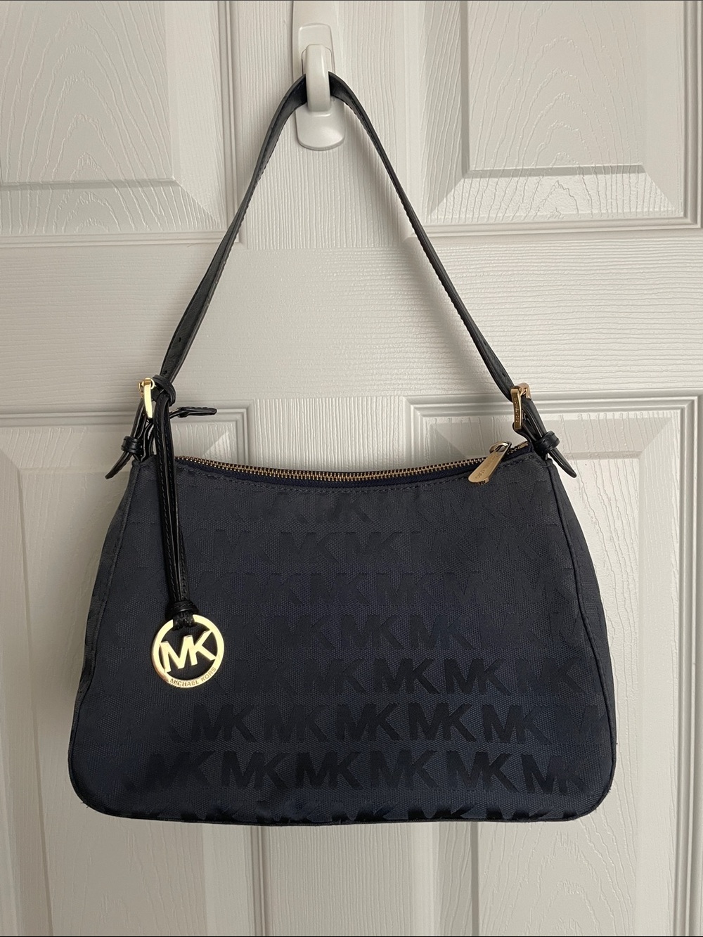Michael Kors navy blue jacquard shoulder bag